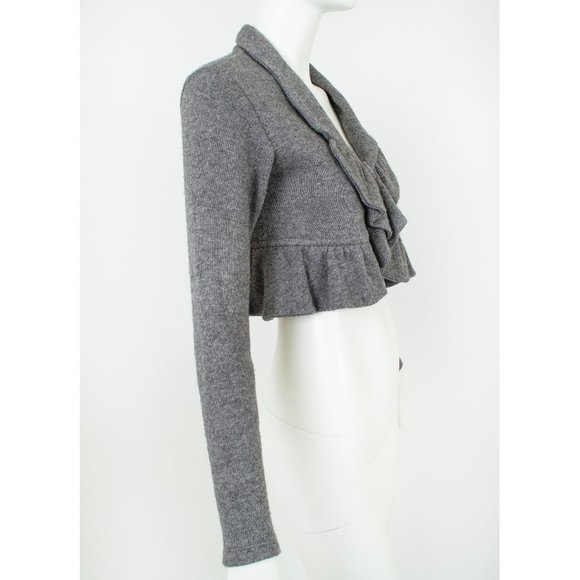 Louis Verdad Gray Knit Cropped Ruffled Cardigan Bolero Sweater, size S - Picture 2 of 9